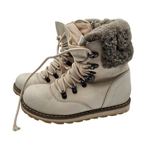 Royal Canadian Womens Sz 8 Cambridge Winter Boots Lace Up Sherpa Lined Beige
